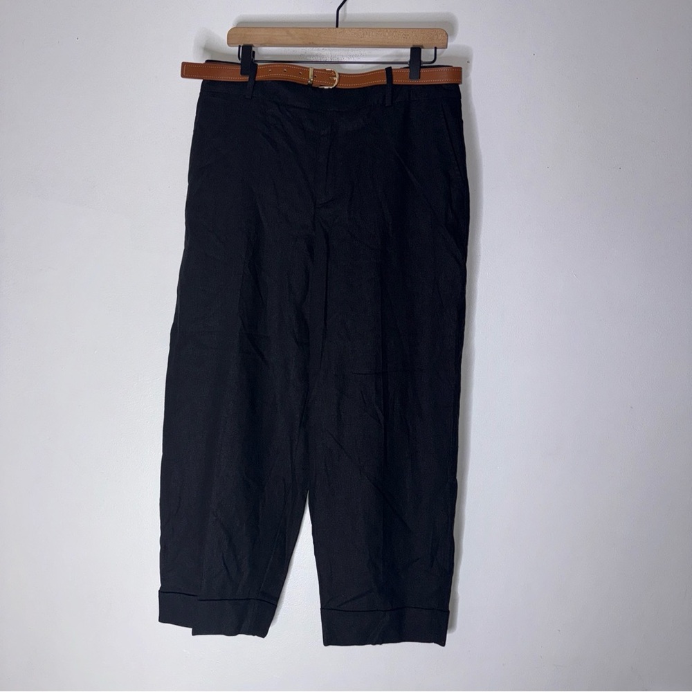 NWT Zara Large Black Linen Blend Wide Leg Pants CP